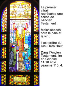 Melchisédech, vitrail de Jean Coquet, chapelle des auxiliaires du Sacerdoce, Paray le Monial