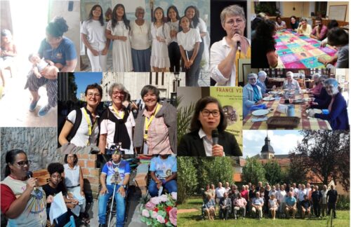 Pèle-mèle de photos des sœurs Auxiliaires du Sacerdoce en missionen France et au Brésil